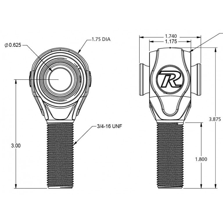 R-Joint rod end with 3/4″-16 Right Hand Thread – POLISHED